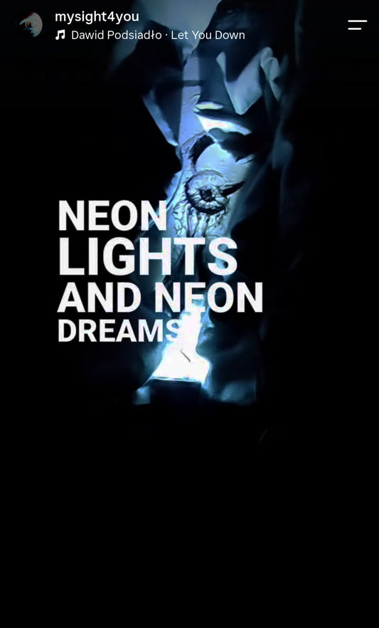 Underlined Lyrics collection artwork showcasing glowing neon typography loop over a dark, spooky landscape with blue light accents.