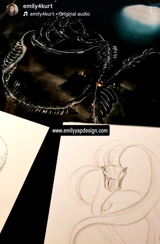 The Serpent and the Stylus — Emily Yap Design blog on navigating creative fear, artistic courage, and the dark, bold energy that drives wearable art and storytelling.