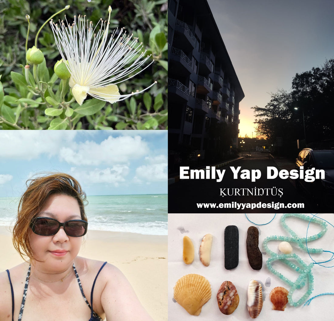 Desaru Whispers collection by Emily Yap Design — wearable art inspired by the coastal paradise of Desaru, Malaysia, where sea, sky, and creative rebirth meet in contemporary fashion.