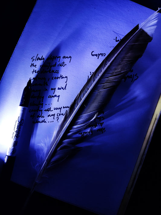 Handwritten poetic notes for 'Somnia' artwork written in black ink using three distinct handwriting scripts on paper by Emily Yap Design